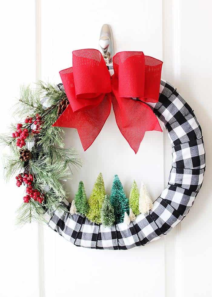 Step Up Front Door Decor with a Buffalo Check Wreath