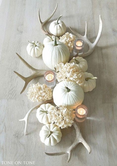 Add Splendour with Wood White Antlers Pumpkin Centerpiece