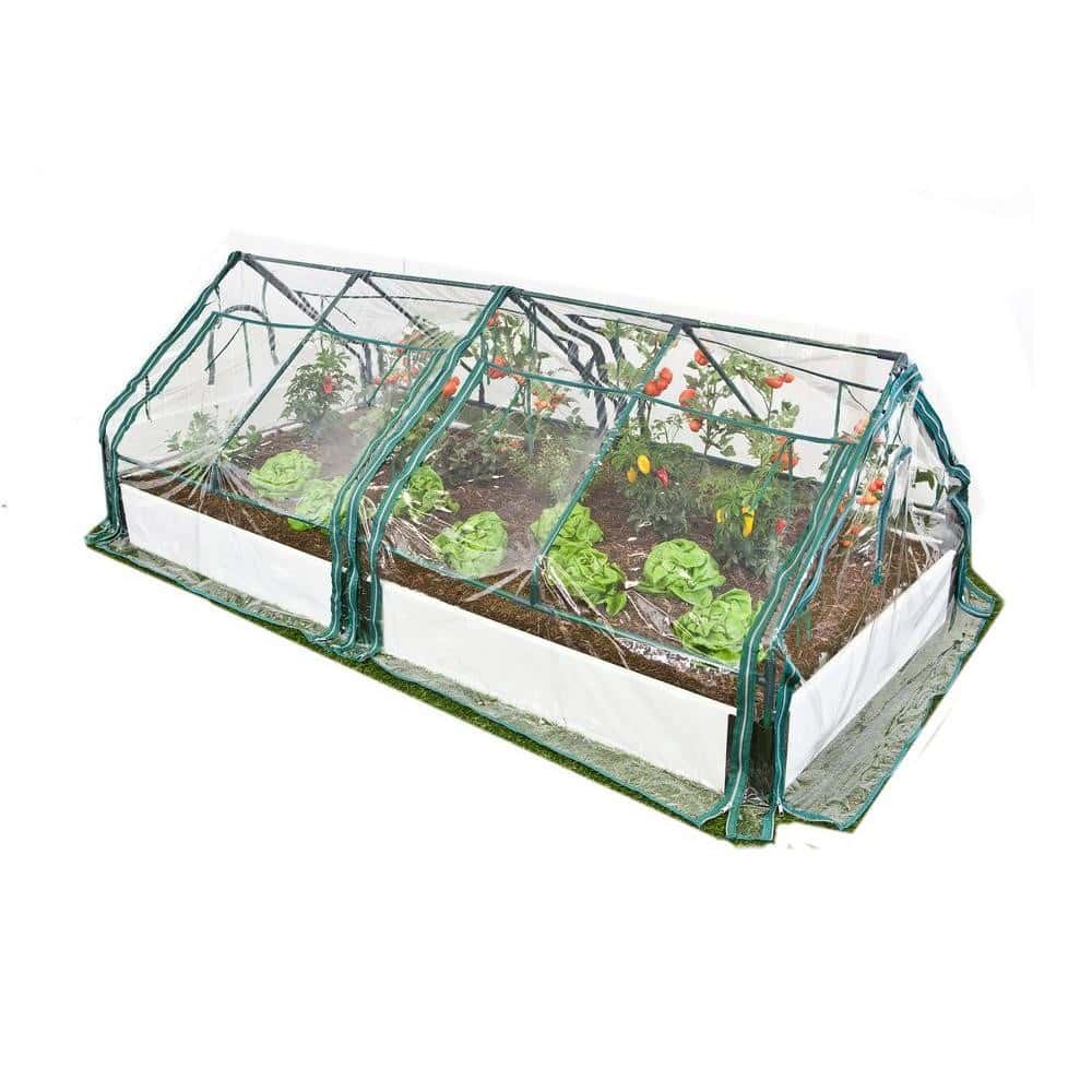 White Composite Raised Garden Bed Kit with Two Greenhouses