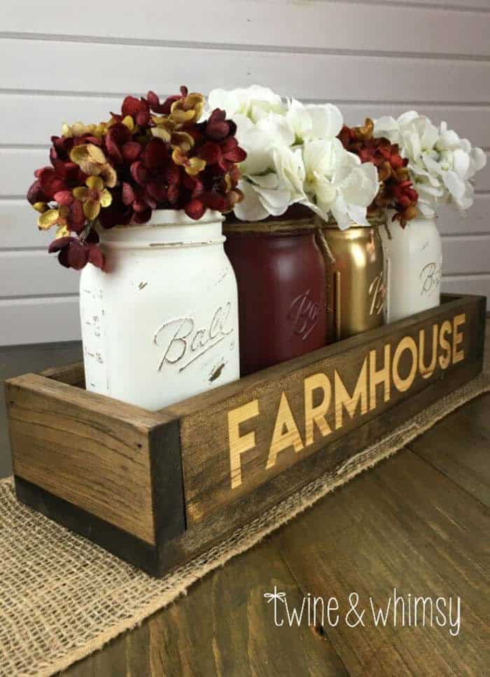 Painted Mason Jar Hydrangea Display