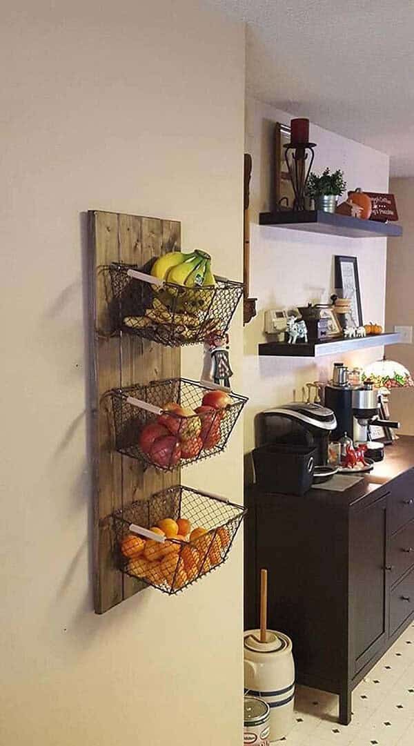 DIY Produce Stand with Shopping Baskets and Pallet Slats