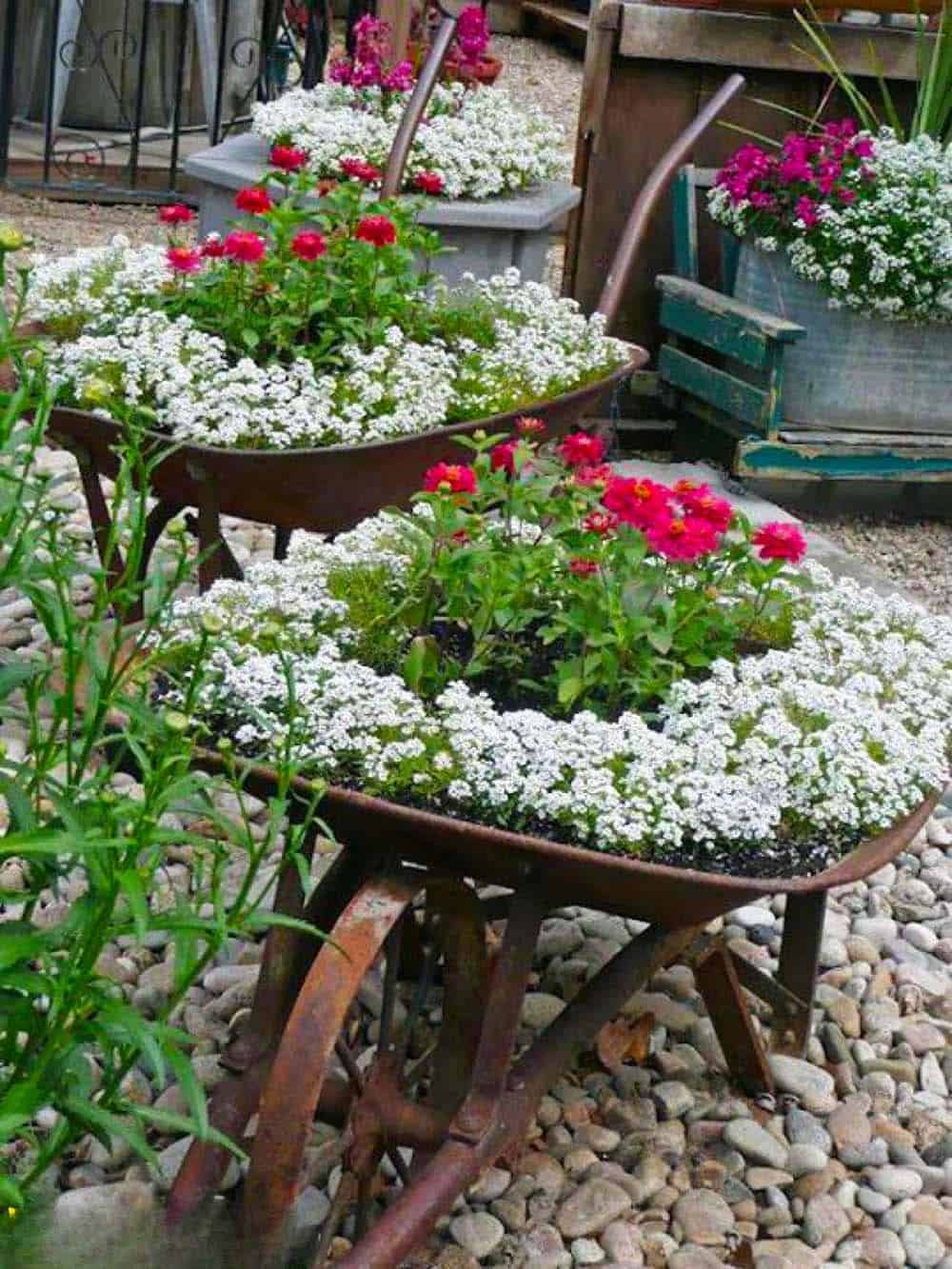 Rustic Wheelbarrow Planters