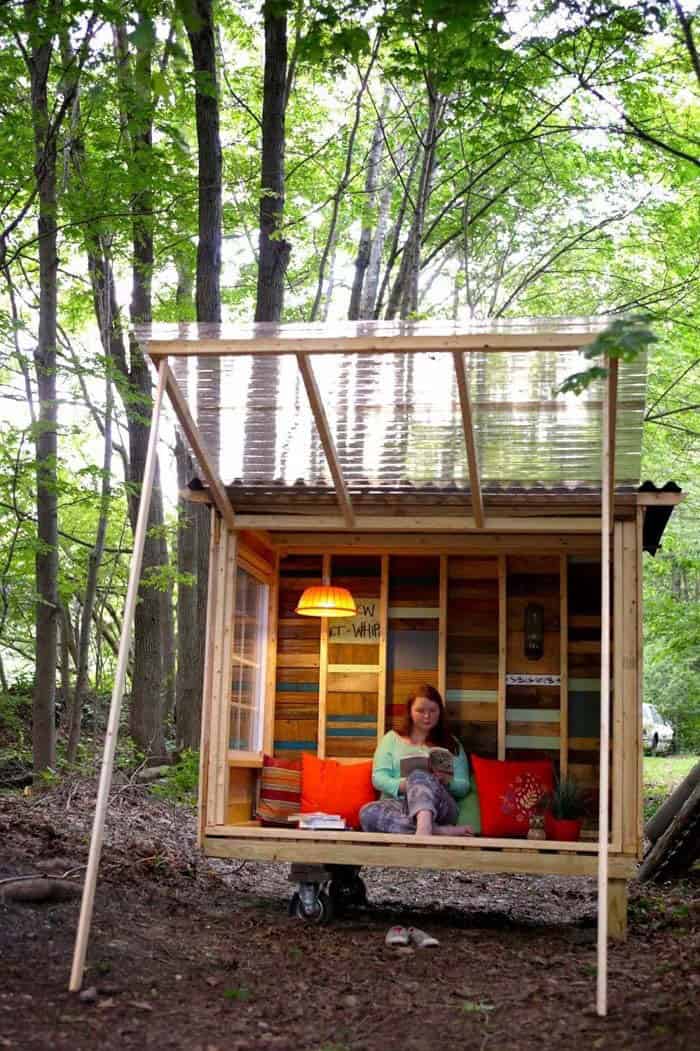 Moveable Reclaimed Wood Cabin On Wheels