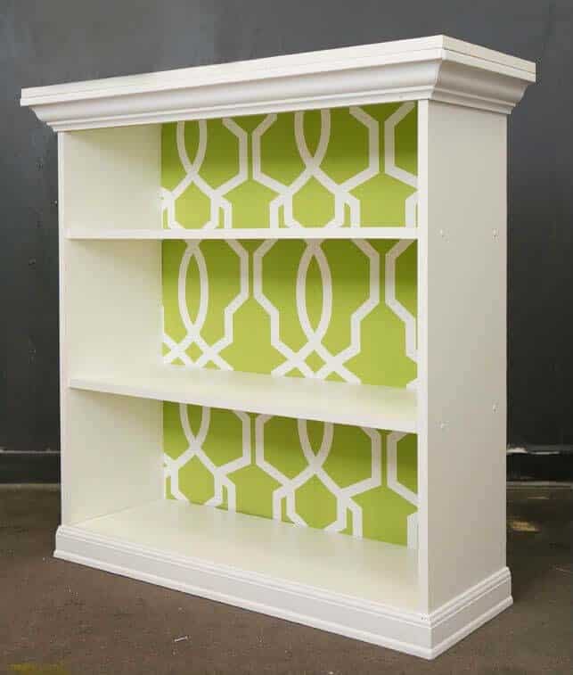 Upgrade Bookshelf With Wallpaper & Crown Molding