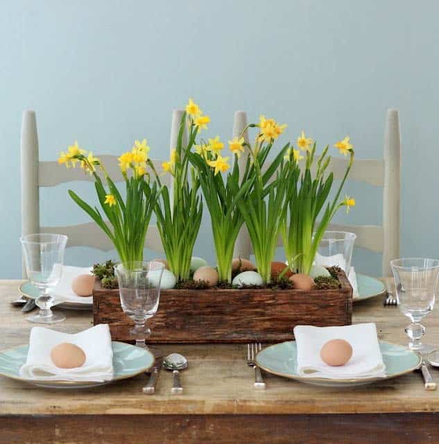 Easter Lily Centerpiece with Hard-Boiled Eggs