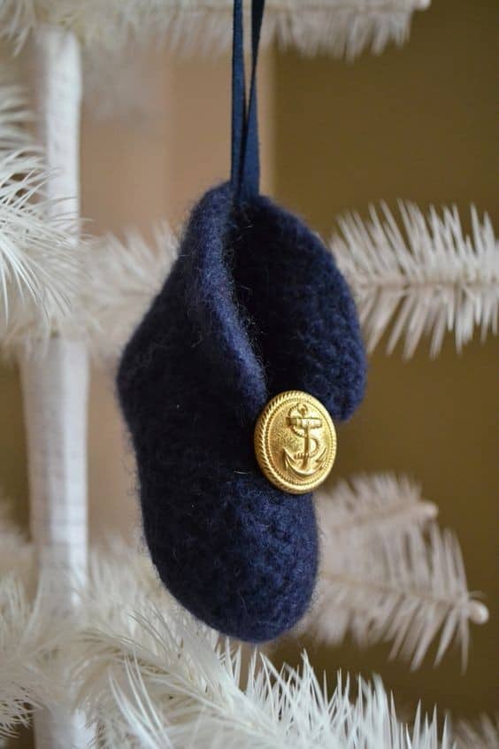 Welcome a Baby with  Navy Blue Knitted Tree Ornament