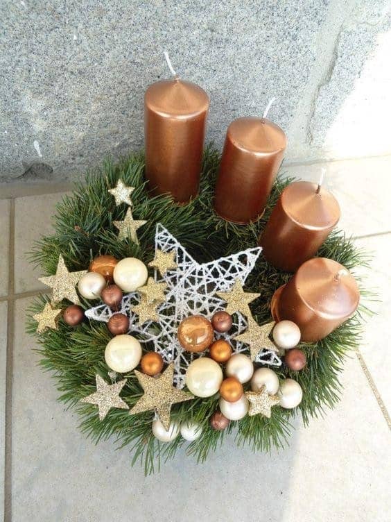 Accent Your Evergreen Wreath with Gold Candles