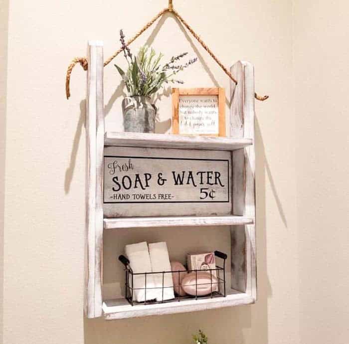 Transform a Ladder into a Rustic Soap Shelf Unit