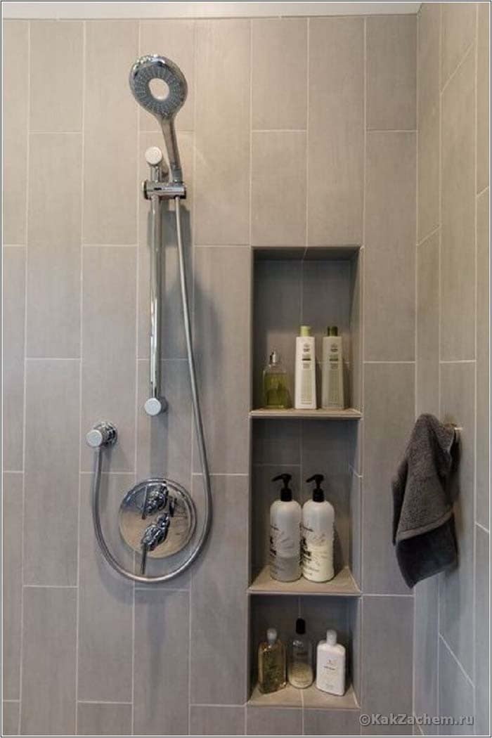 Easily Access Bath Products with Built-In Wall Shelf Unit