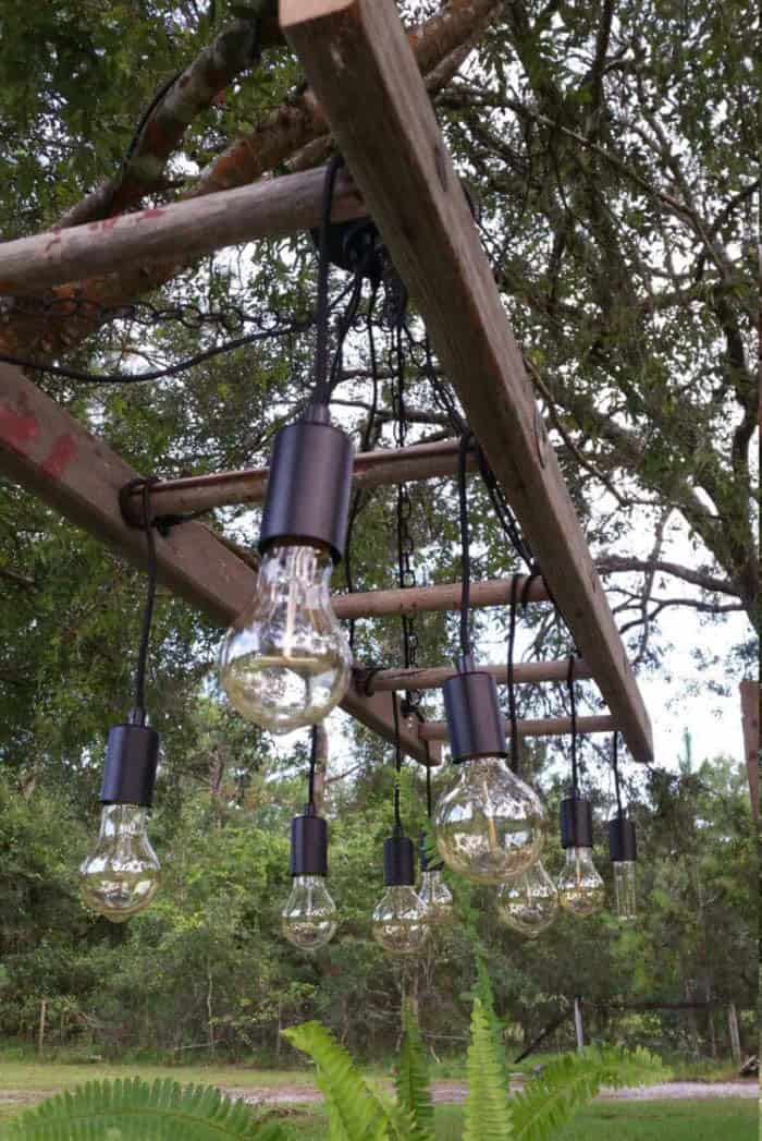 Rustic Ladder Hanging Bulb Display