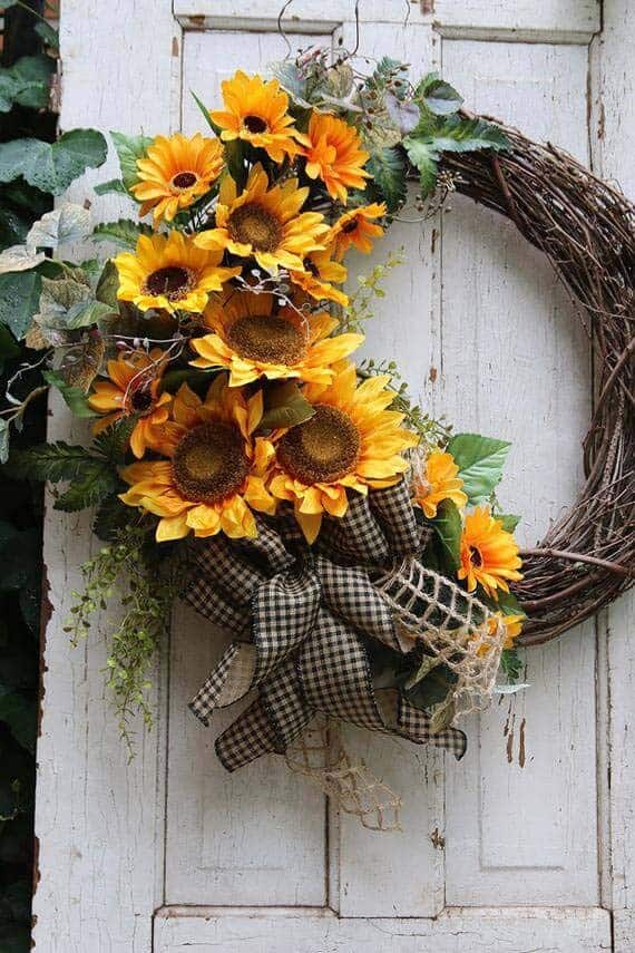 Sunflower Wreath with Large Bow for Farmhouse Appeal