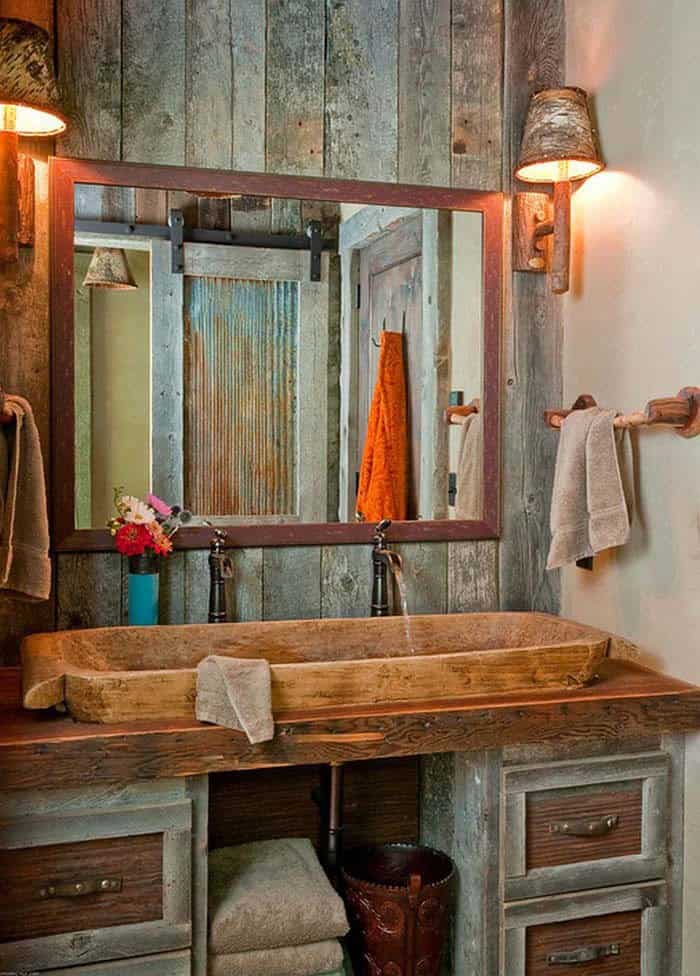 Grayed Barn Wood And Stunning Double Wood Sink