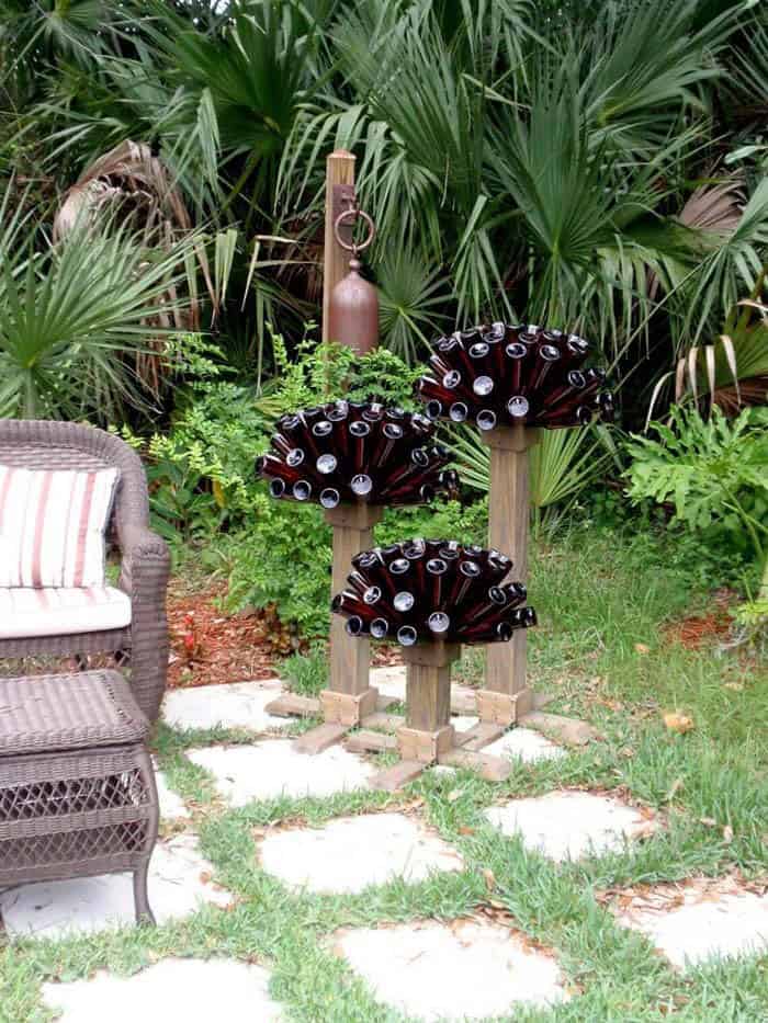 Creative Upcycled Beer Bottle Garden Feature