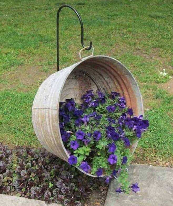 Hanging Galvanized Tub For Flowers