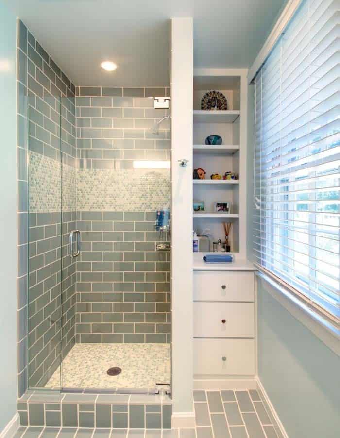 Storm Hued Subway Tile Shower