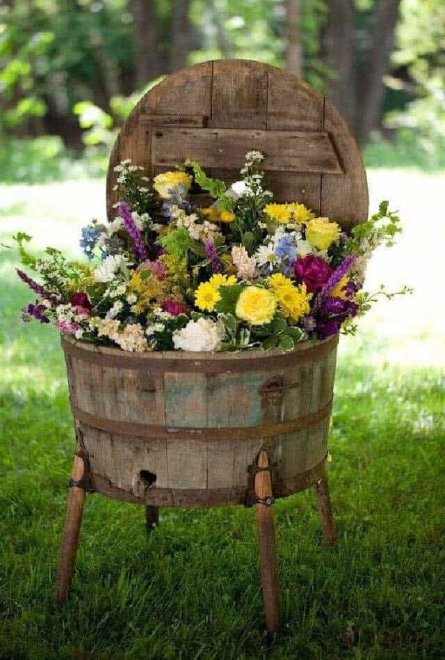 Rustic Barrel Flower Garden