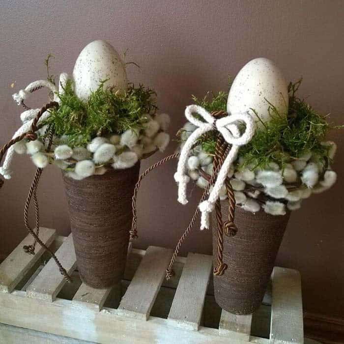 Decorate Tall Vases with Plant Life and Eggs for Easter