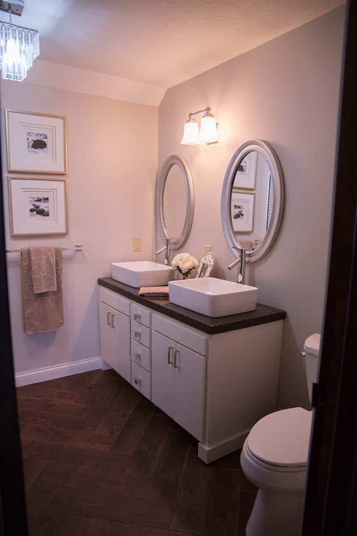 Dark Brown Herringbone Flooring And Classic White