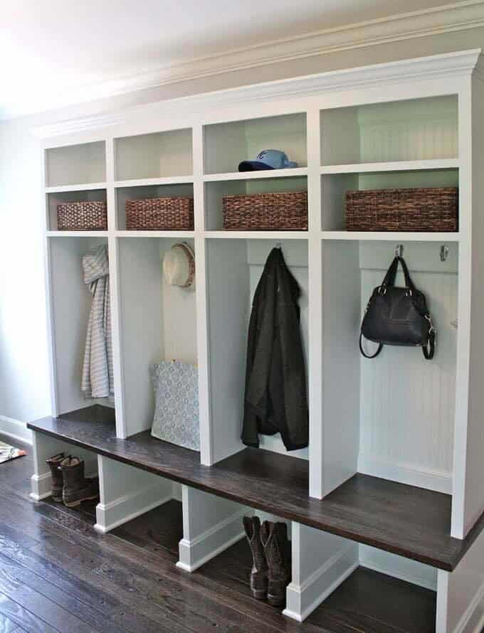 Elegant Mudroom Combining White and Dark Wood