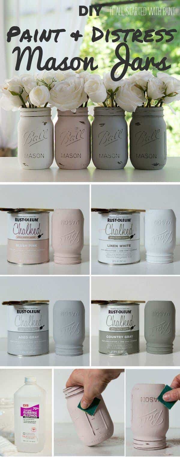 Chalk Painted Mason Jar Flower Vases