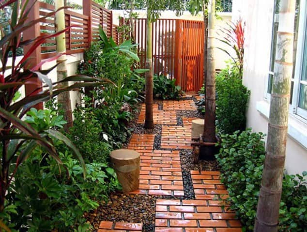 Contemporary pathway with red bricks