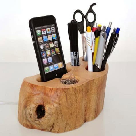 Handcrafted Tree Stump Office Supplies Organizer