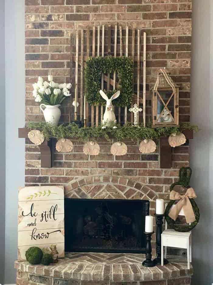 Rustic Fireplace with Greenery and Bunny-Tail Ribbon