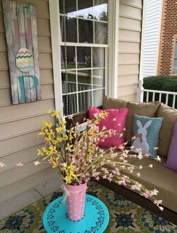 Add Bunny-Themed Pillows to Your Cozy Easter Porch