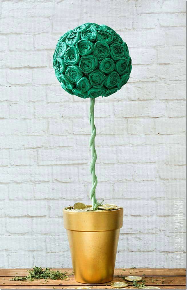 Make a Topiary with a Styrofoam Ball and Green Paper