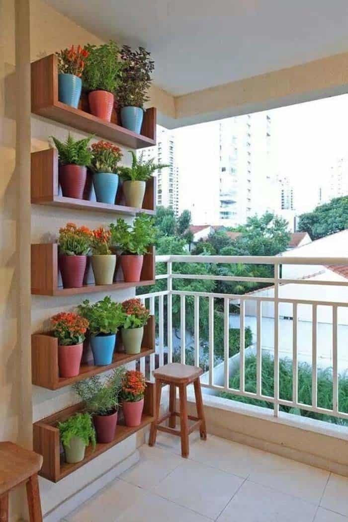 Utilize Floating Shelves for Balcony Herb Garden