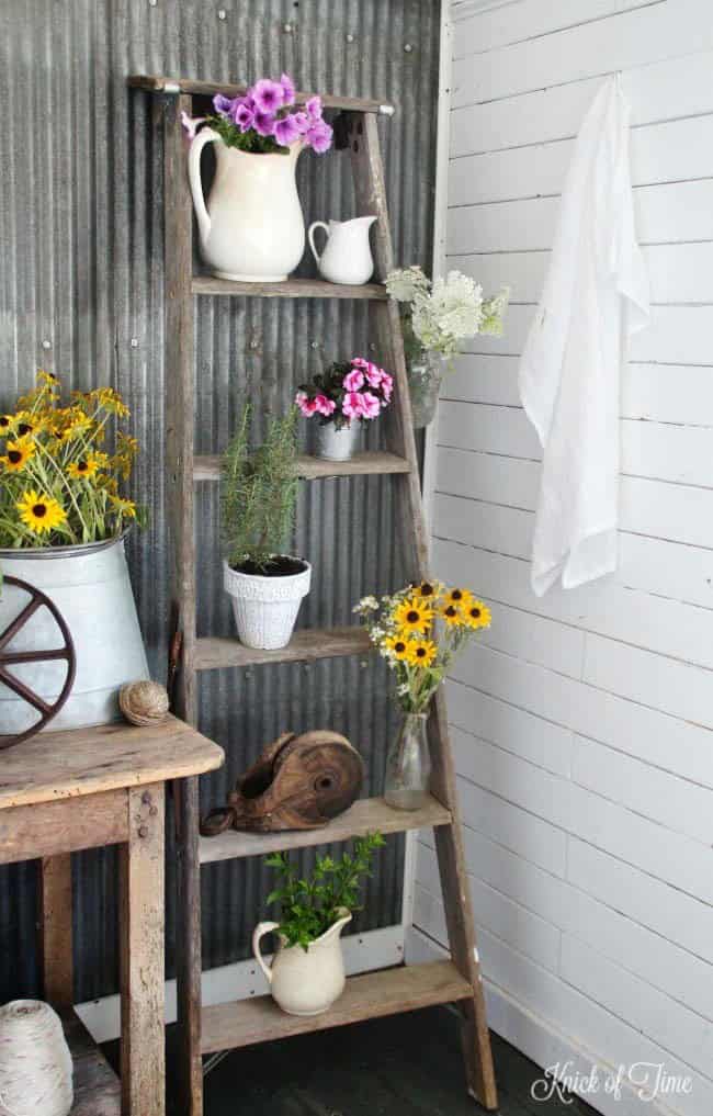 Repurpose an Old Ladder into a Beautiful Flower Display