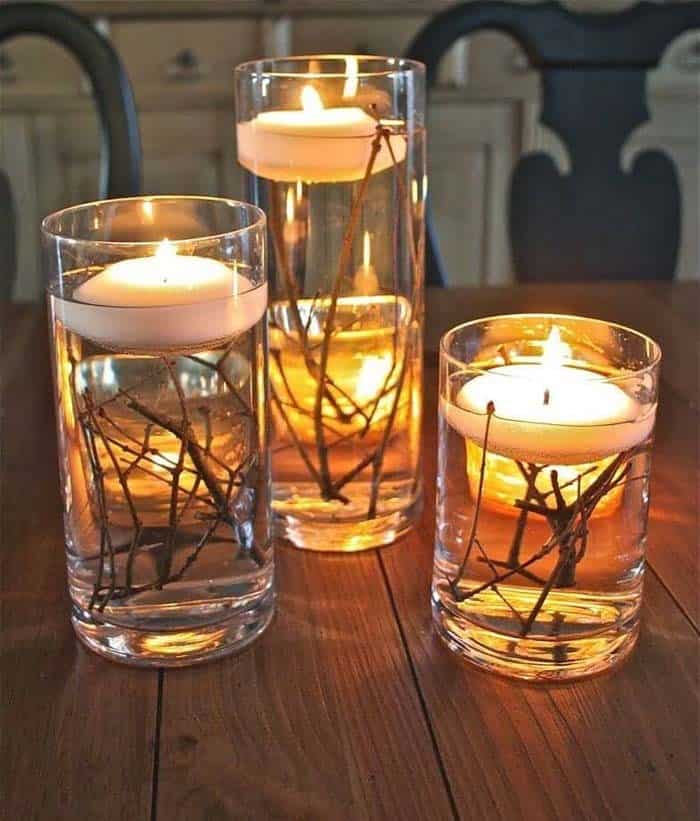 Add Natural Elements To Floating Candles