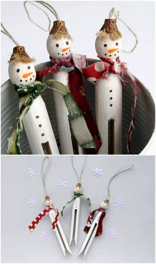 Vintage Clothespin Snowman Family