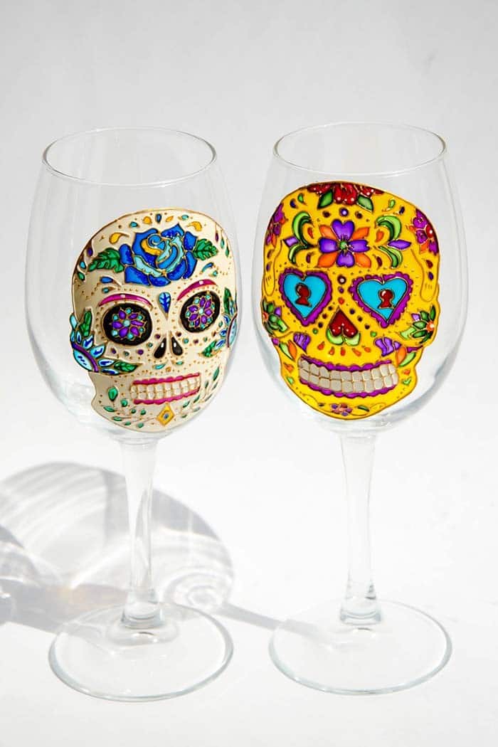 Embellish Wine Glasses with Spooky Skull Decor