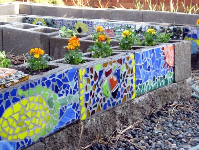 Brighten Your Garden with Mosaic Cinder Block Planters