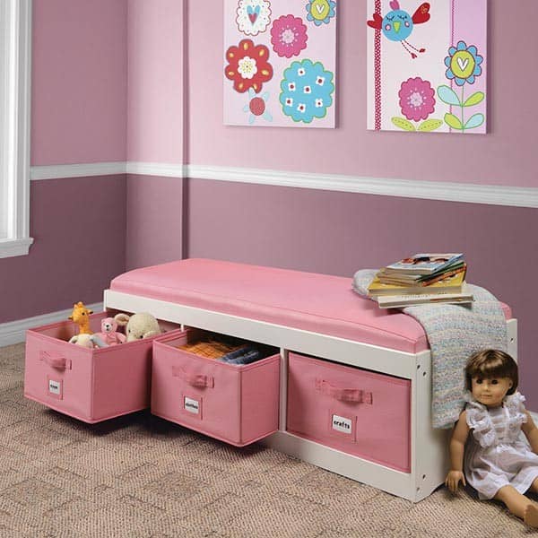 All-in-One Storage Bench with Soft Cushion for Girls