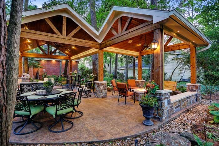 Impressive Roof Covers a Concrete Stamped Patio