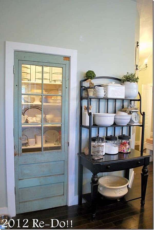 Antique Pantry Door Windows Showcase Dinnerware