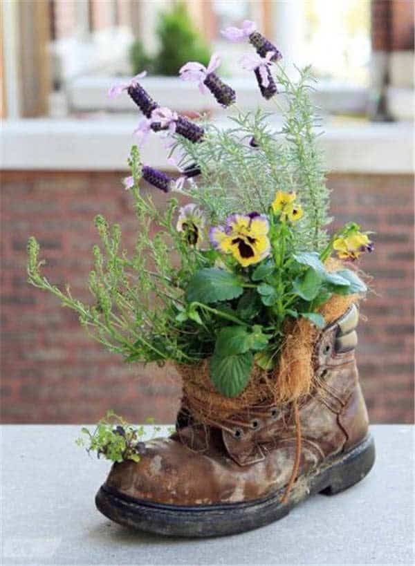 Repurposed Garden Boot Flower Pot