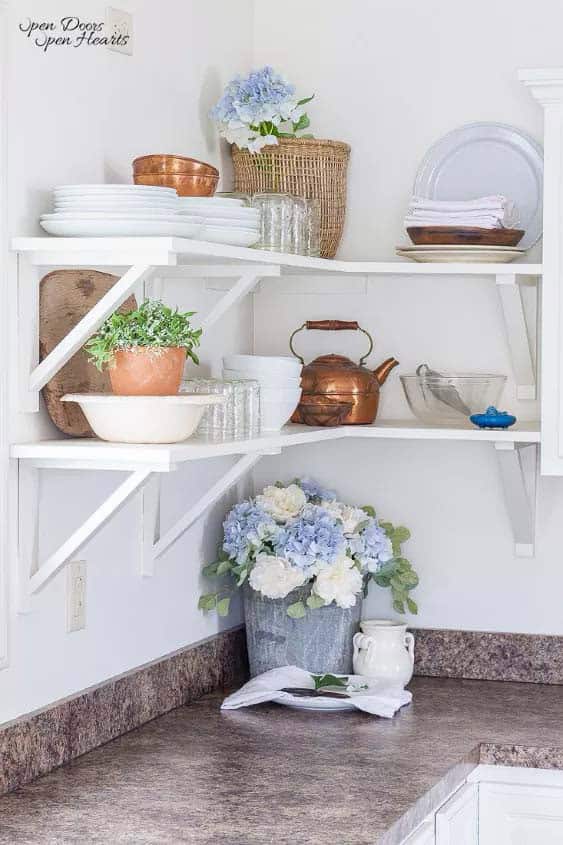 Simple Farmhouse Kitchen Open Shelves