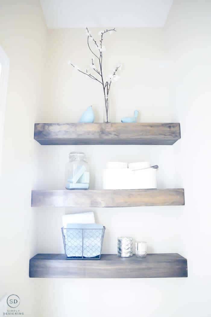 Floating Shelves Add Storage in Bathroom