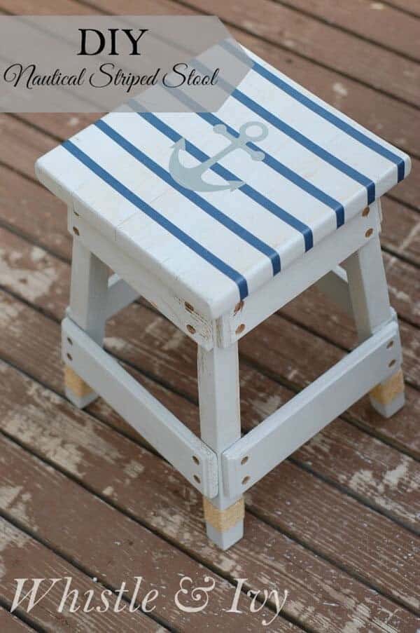 Decorate Step Stool With Stripes and Anchor