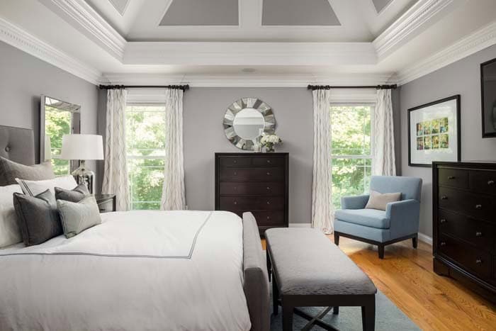 Classic Dark Furniture and Color Block Ceiling