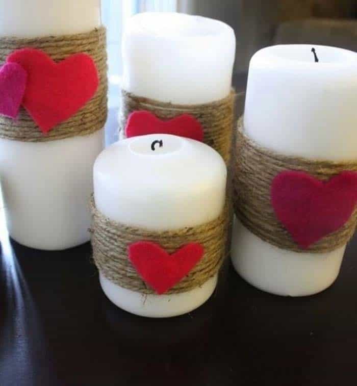 Get a Rustic Look with Twine and Heart-Accented Candles