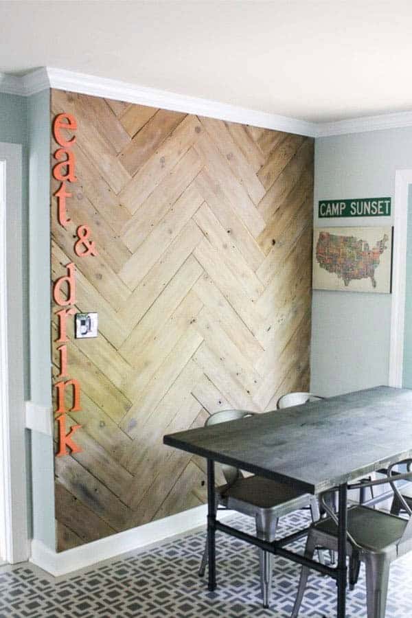 DIY Herringbone Plank Wall