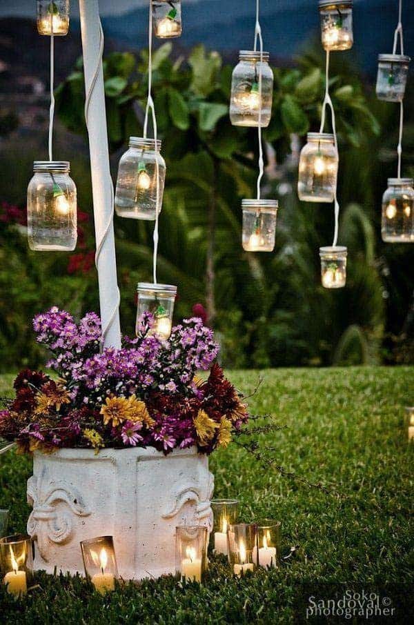 Vintage Outdoor Lighting with Mason Jar Decorations