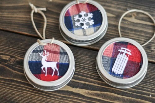 Transform Mason Jar Lid Ornaments with Buffalo Plaid