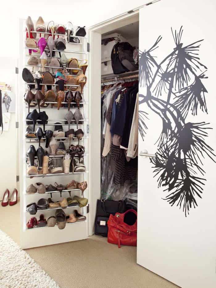 Make the Most of a Closet Door with Metal Rods Shoe Rack