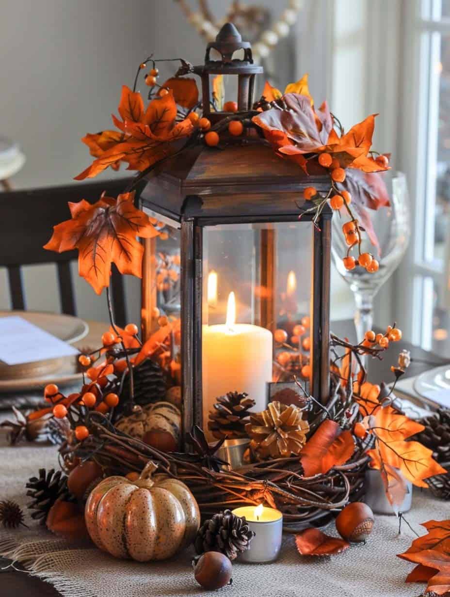 Cozy Lantern with Autumn Accents