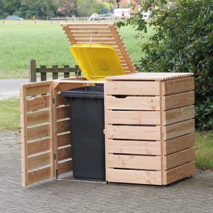 Wood Shed Disguises Trash Bins